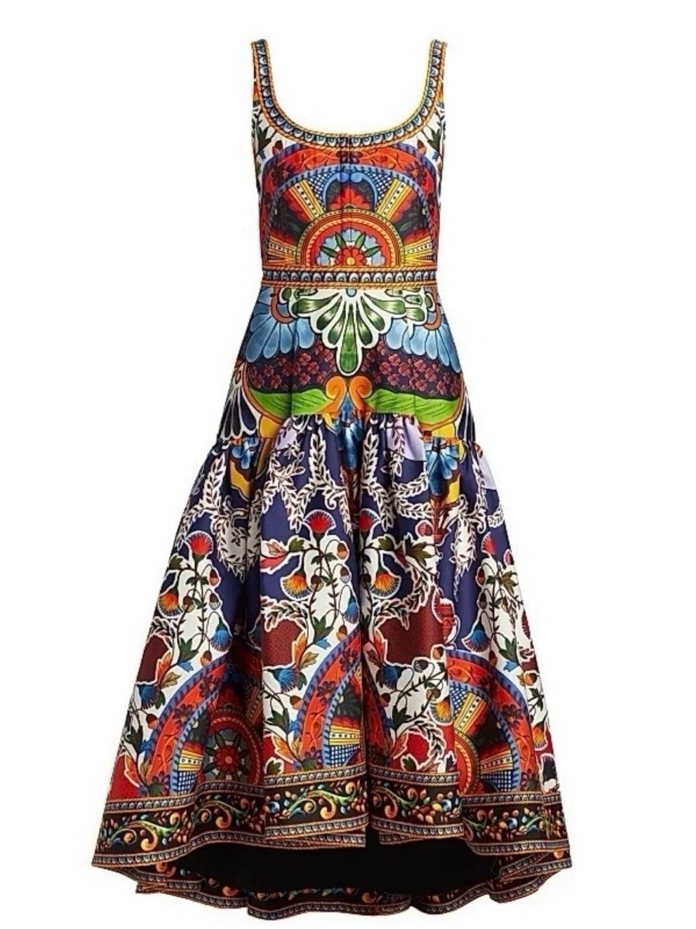 Alice + Olivia Multicolor Mosaic-Print Maxi Dress — Blue, Red, Green, Yellow